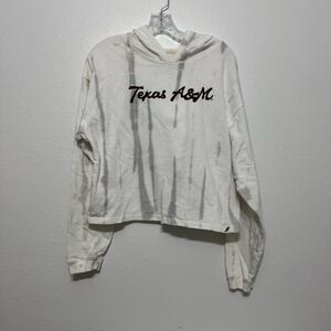 Texas A&M Aggies Unwind by League White & Gray Tie Dye Crop Hoodie Womens Size M